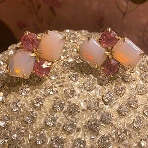MCM clip on pink givre glass stones paired with pink faceted rhinestones